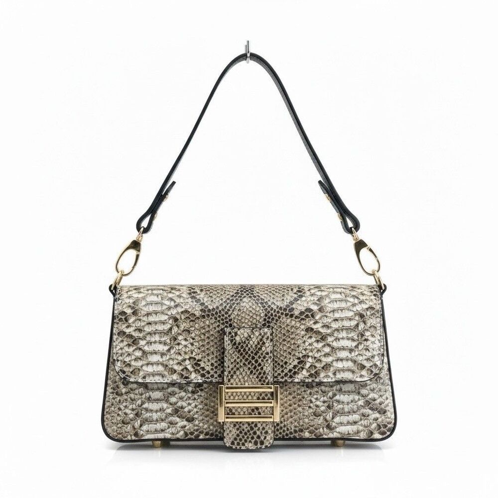 NWT Divina Firenze Leather Shoulder Bag Beige Lizard Snake Print Made Italy